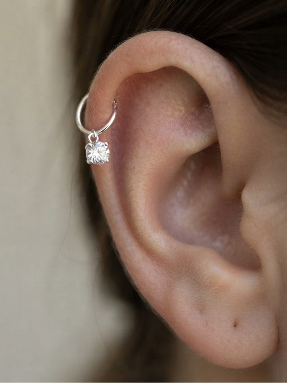 Single 925 Sterling Silver Crystal Loop Cartilage Earring